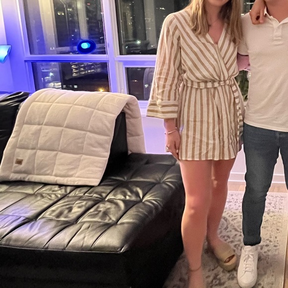 Zara Striped Linen Blend Romper - Picture 2 of 10